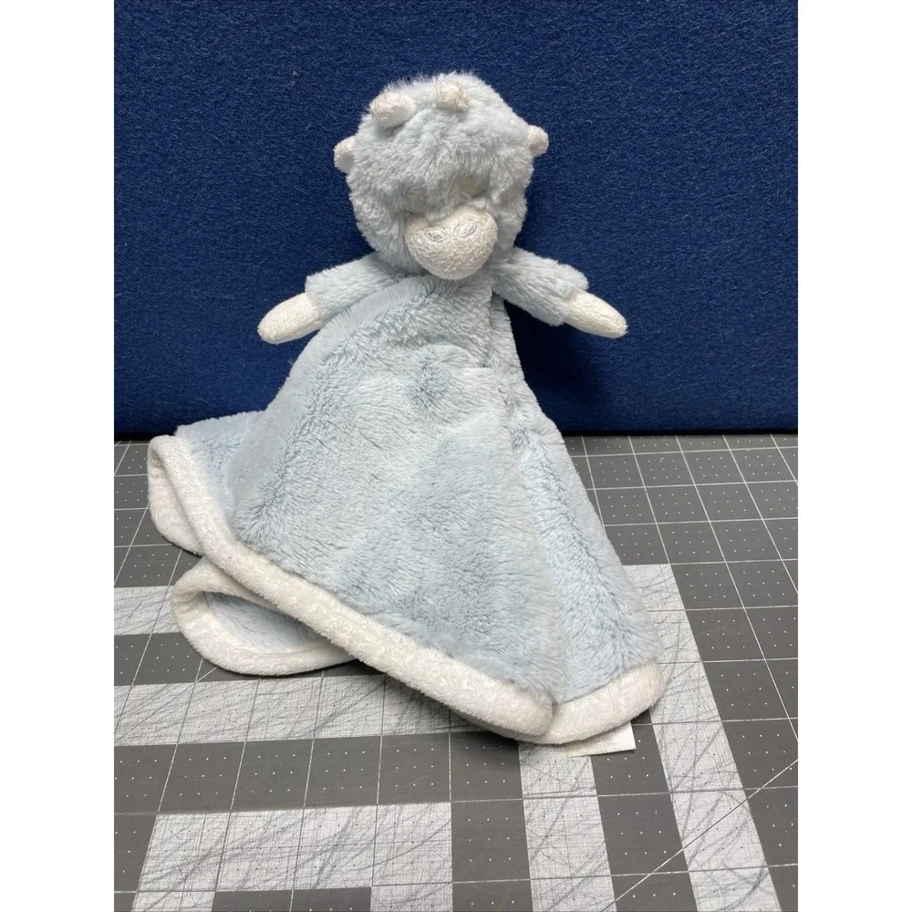 Love by Little Giraffe Blue White Plush Security Blanket/Lovey 14